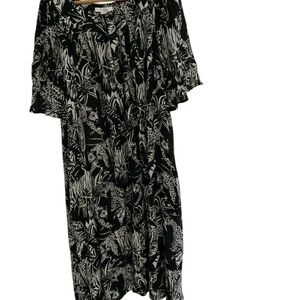 Go Softly Patio Gown Dress XL Black White Tropical Leaf Boho Vacation Lounge